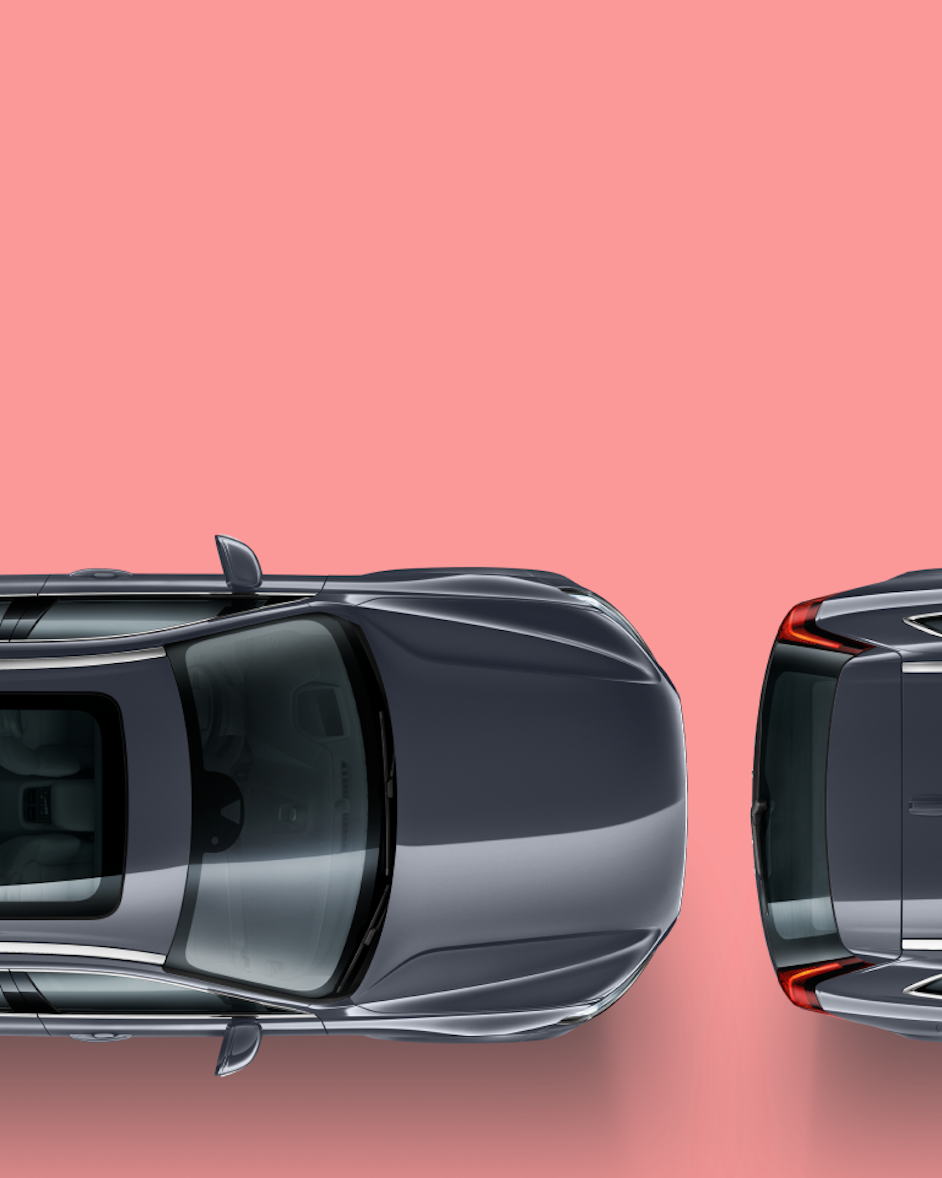 Top view of the front and rear parts of two Volvo cars